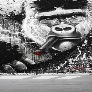 Gorilla Smoking,Wall Paper Peel and Stick,Modern Wall Paper,Gorilla Wall Art,Bright Wall Paper,Smoking Wall Mural,