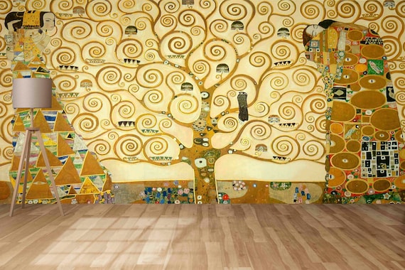 クリムト「生命の樹」壁紙：貼ってはがせるモダンアート壁飾り