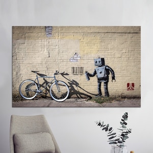 Canvas Gift, 3D Canvas, Canvas Home Decor, Abstract Art, Banksy Robot Canvas Print, Graffiti Canvas Decor, Robot Graffiti Canvas Poster,