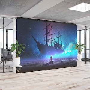 Modern Wall Paper,Seascap Modern Wall Decor,3d Wall Paper,Little And Boat Wall Mural,Paper Wall ArtStarry Wall Mural,