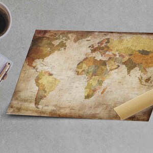 Vintage World Map Canvas Art: Large Atlas Poster Rolled Canvas