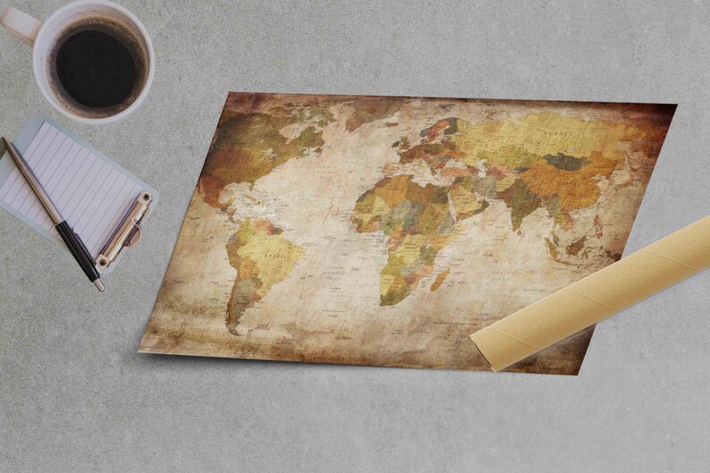Vintage World Map Canvas Art: Large Atlas Poster Rolled Canvas