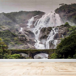 Waterfall Wall Painting,3d Wall Paper,Wall Paper Peel and Stick,Custom Wall Paper,Old Bridge Landscape Wall Paper,