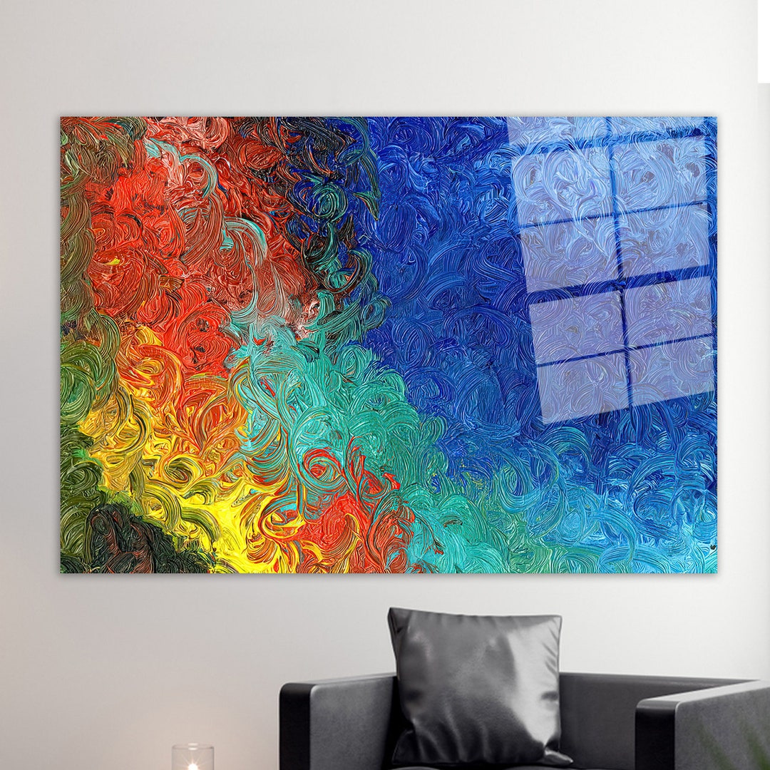 Colorful Painting,custom Glass Printing Wall Art,wall Art,blue Glass
