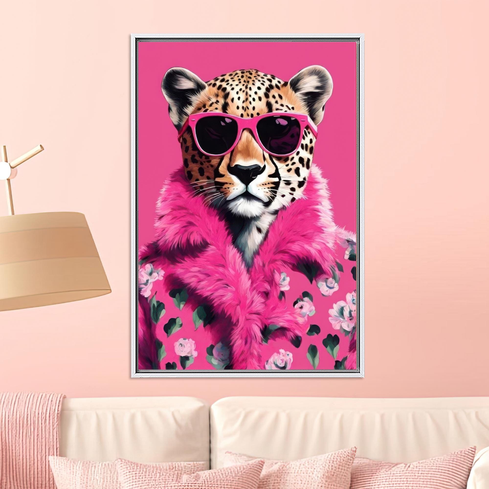 Pink Cheetah With Glasses Canvas Art: Funky Modern Decor - Etsy