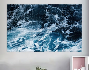 Doek blauwe oceaangolf: muurdecoratie kust zeegezicht