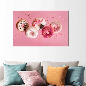 Arte de pared moderno, obra de arte de donas, póster rosa, lienzo 3D de donas deliciosamente dulces, regalo de San Valentín para él personalizado,