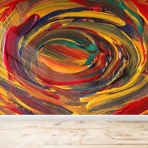Papel de pared personalizado, papel de pared brillante, impresión de pared acrílica, pintura roja y amarilla, papel de pared despegable y pegado, póster de pared abstracto,