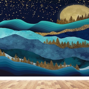 Gold Forest Landscape Wallpaper: Peel and Stick Wall Art