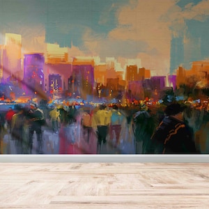 Wall Paper Peel and Stick,Modern Wall Paper,People In A City Park,Paper Wall ArtPeople Painting Wall Mural,