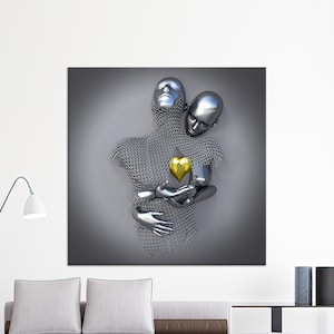 3d Silber umarmtes Paar, 3d Silber Paar Leinwand Kunst, Liebe Leinwand Poster, 3d Silber Paar Leinwand Kunst, Wohnzimmer Wandkunst, Wohnzimmer Wandkunst,