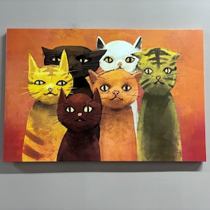 Impresión de lienzo, arte de la pared de la sala de estar, decoración del hogar del lienzo, arte abstracto del lienzo, cartel del lienzo del regalo del amante del gato, cartel moderno, lienzo de los gatos,