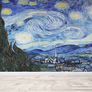 Carta da parati stacca e incolla, stampa pittura a olio, murale della notte stellata, carta da parati luminosa, arte della parete su carta Stampa da parete Vincent Van Gogh,