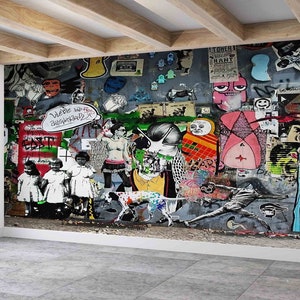 Arte da parete alla moda, Pittura artistica da parete, Decorazione murale con graffiti, Arte da parete in carta Carta da parati 3D, Carta da parati luminosa, Carta da parati moderna,