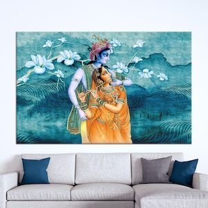 3D Wall Art, Canvas Home Decor, Wall Decor, Radha Krishna Hindu Couple, Famous Art, Hindu Gift Canvas Gift, Hindu Couple Wall Decor,