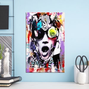 Wall Art Canvas, Large Canvas, Living Room Wall Art, Woman Graffiti Painting, Graffiti Canvas Decor, Contemporary Canvas Poster,