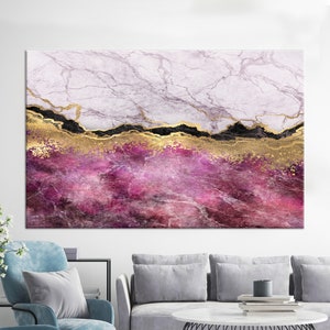 Lienzo grande, arte de lienzo, lienzo de arte de pared, arte de pared de mármol rosa y dorado, póster brillante dorado, póster de lienzo moderno, lienzo de mármol dorado,