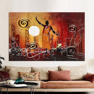 Canvas Decor, Living Room Wall Art, Canvas Art, African Man Painting, Black Man Art Canvas, Moon Landscape Canvas Gift,
