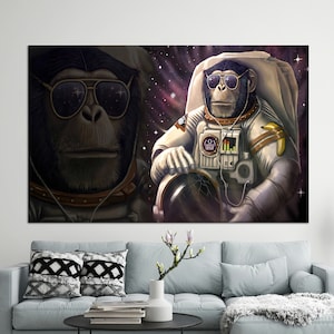 Large Canvas, Canvas Art, Canvas Wall Art, Monkey Space Poster, Abstract Astronaut Canvas Gift, Monkey Canvas Print,