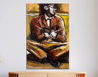 Abstract African Man Canvas Painting: 3D Ethnic Wall Decor