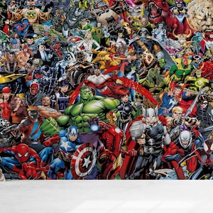 Decorazioni da parete per la camera dei bambini, Eroi Marvel, Murale Marvel, Carta da parati moderna, Carta da parati luminosa, Carta da parati personalizzata, Poster da parete colorato,