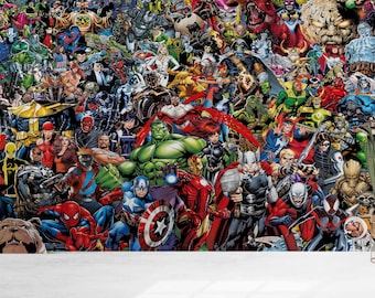 Kids Room Wall Art,Marvel Heroes,Marvel Mural,Modern Wall Paper,Bright Wall Paper,Custom Wall Paper,Colorful Wall Poster,