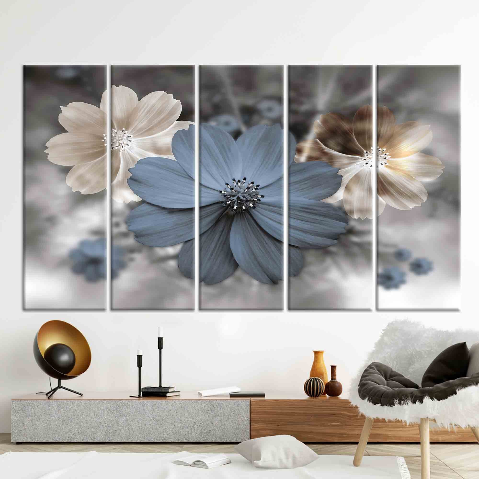 Blue Flower Canvas Wall Art: Modern Floral Decor - Etsy