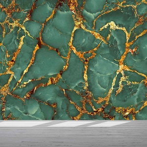 Bright Wall Paper,Green And Gold Marble Wall Art,Green Marble Wallpaper,Custom Wall Paper,3d Wall Paper,Abstract Wall Poster,