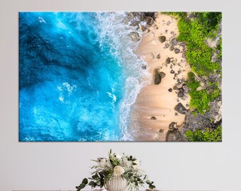 Canvasdruk strand luchtfoto: muurkunst kust zeegezicht