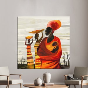 Living Room Wall Art, Canvas Art, Canvas Gift, African Woman With Baby, Contemporary Wall Decor, Abstract Canvas Print,