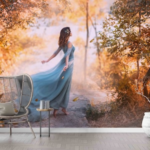 Paper Wall ArtGirl Wall Art,3d Wall Paper,Modern Wall Paper,Beautiful Woman Poster,Woman Wallpaper,Woman In Forest Wall Print,