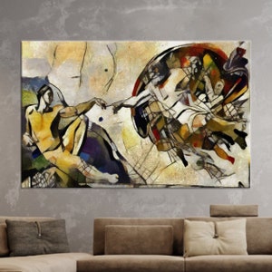 3D Wall Art, Large Wall Art, Canvas Print, Oil Painting Print, Adam Canvas Gift, Abstract Artwork, Hand Printed, Creation of Adam Art,