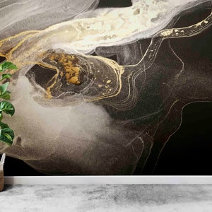 3d Wall Paper,Wall Paper Peel and Stick,Paper Wall ArtMarble Wall Decor,Black And Gold Wall Art,Shimmery Wall Mural,