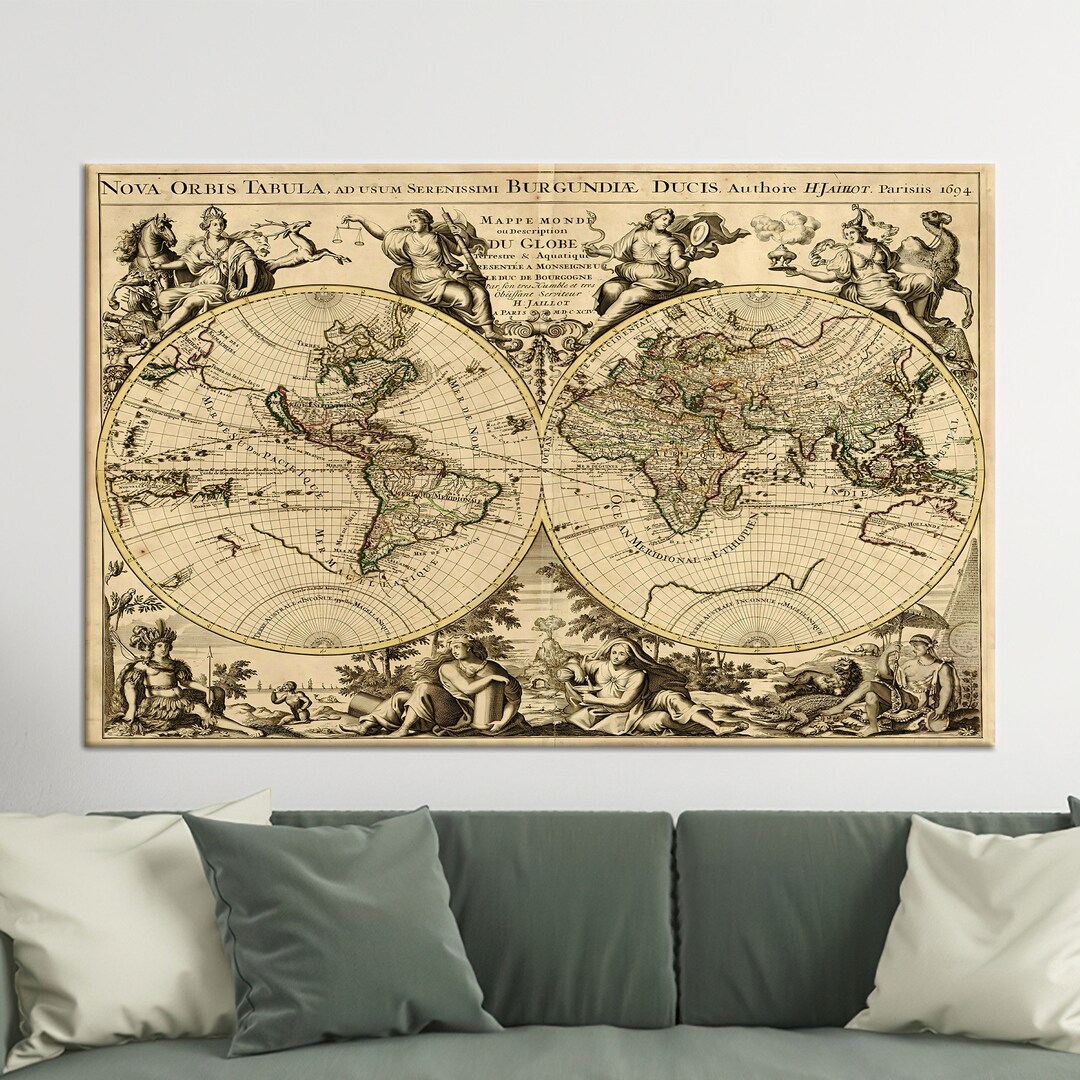 Wall Decor, Wall Art, 3D Canvas, Old World Map Canvas Print, Antique World Map Canvas Decor, Old
