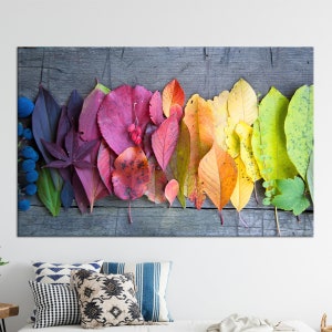 Obras de arte coloridas, regalo para él, hojas coloridas de otoño, cartel de lienzo de hojas de otoño, decoración de lienzo, arte de pared de lienzo, regalo de lienzo de otoño,