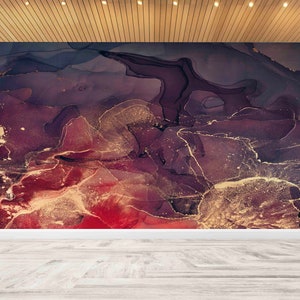 Red Purple Marble Wallpaper: Abstract Alcohol Ink Wall Mural