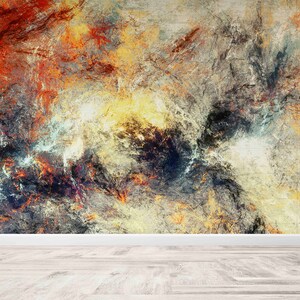 Zeitgenössisches Wandbild, 3d Wandbild, abstrakte Wandkunst, Tapete schälen und aufkleben, moderne Wandkunst, gelbe Wandkunst,