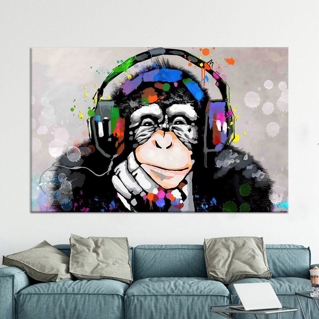 Living Room Wall Art, Large Canvas, Canvas Print, Thinking Monkey