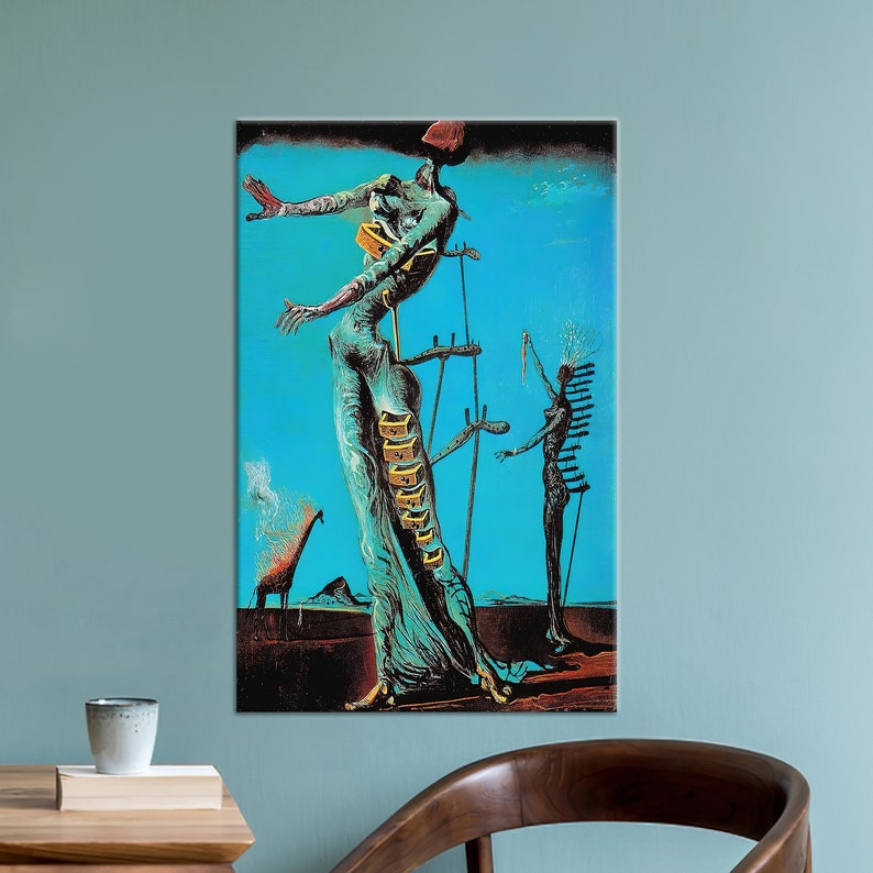 Impresión en lienzo de Salvador Dalí: La jirafa en llamas, famosa obra de arte mural Ready to Hang