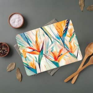 Abstract Floral Tempered Glass Cutting Board: Coastal Decor
