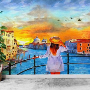 Venice Italy Wallpaper: Landscape Oil Painting Print, Custom Wall Art
