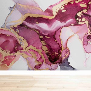 Rosa Marmor Tapete: Schimmerndes Gold Wandbild, Individuelle Wandkunst