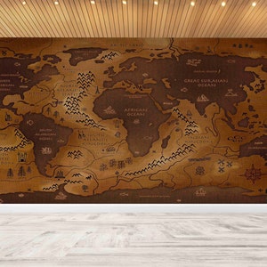 3d Tapete, Papier Wandkunst, alte Weltkarte, braun Wandbild, Karte Wandkunst, Tapete abziehen und aufkleben, pädagogische Tapete,