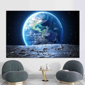 Impresión de lienzo de cielo estrellado, paisaje impreso, cartel de vista del cielo, decoración del hogar de lienzo, tierra, arte de la pared de la sala de estar, arte de la pared enmarcado, arte de la tierra,