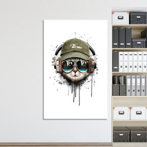Large Wall Art, Wall Art Canvas, Wall Decor, Dj Cat Canvas Decor, Abstract Cat Canvas, Cute Cat Artwork, Modern Cat Wall Art,