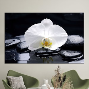 Leinwand Orchidee und Spa Steine: Botanische Kunst