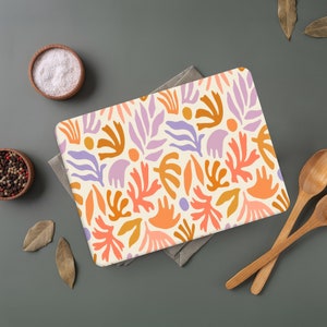 Exotic Floral Glass Cutting Board: Botanical Orange Chopping Board