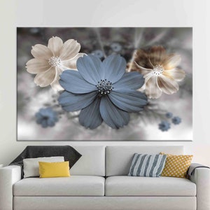 Wall Decor, 3D Wall Art, Canvas Wall Art, Modern Flower Wall Art, Modern Flower Art, Luxury Flowers Canvas Decor, Blue Flowers Printed,