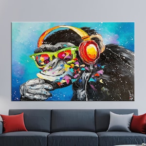 Wall Art Canvas, Large Canvas, Canvas Wall Art, Thinking Monkey Painting, DJ Monkey Printed, Thinking Monkey Canvas Poster,