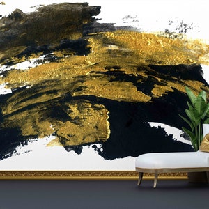 3d Wall Paper,Paper Wall ArtBlack And Gold Brush Effect,Black Wall Paper,Modern Wall Paper,Modern Wall Poster,